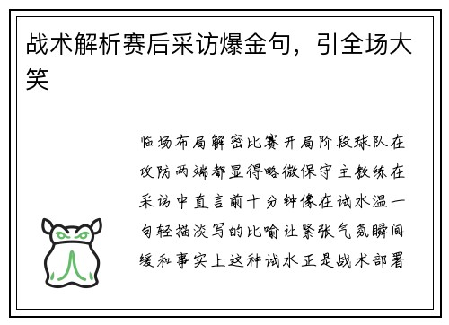 战术解析赛后采访爆金句，引全场大笑